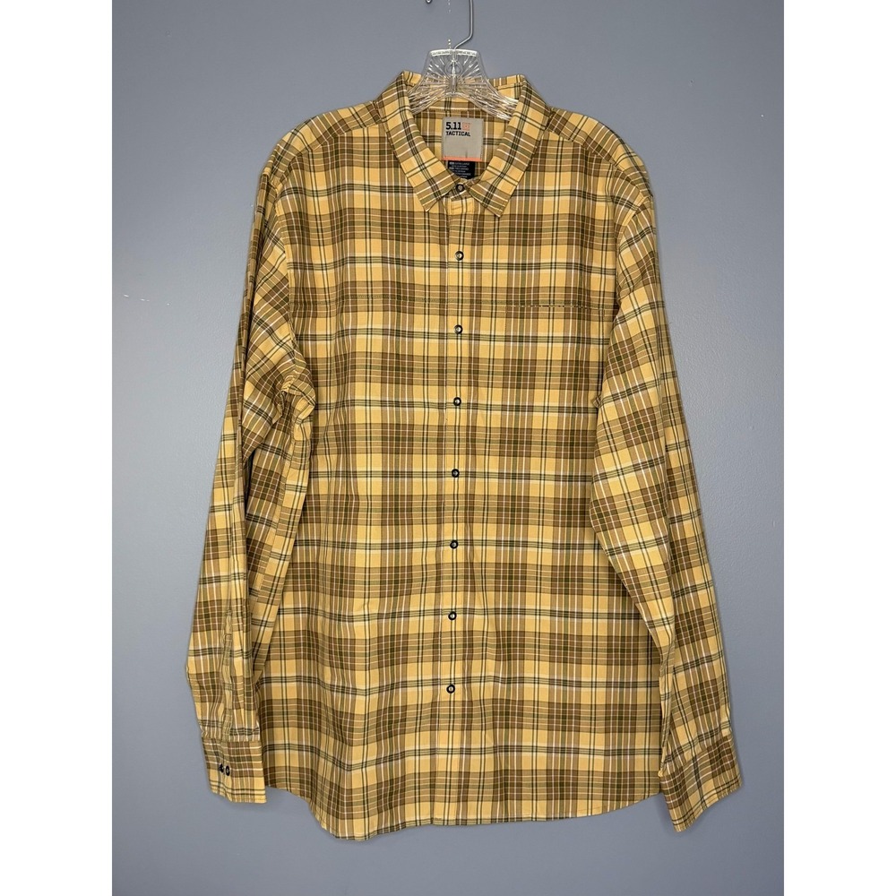 5.11 Tactical Shirt Mens XL Yellow Brown Plaid Crisp Snap Long Sleeve RapiDraw